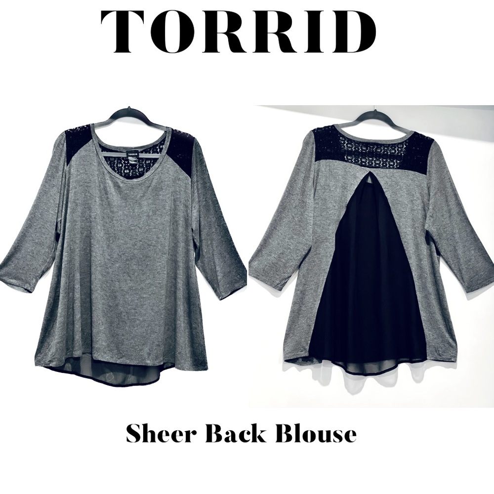TORRID Gray & Black Sheer Back Blouse